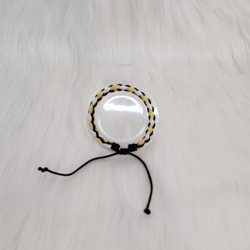 New Braided Surfer Bracelet Black White Yellow Rope Knotted Friendship Boho - Picture 2 of 2